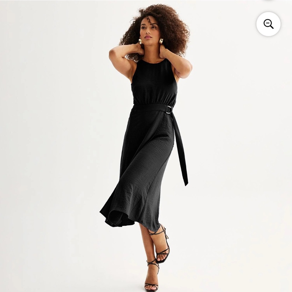 Nine West Sleeveless D Ring Midi Dress Size Medium BLACK